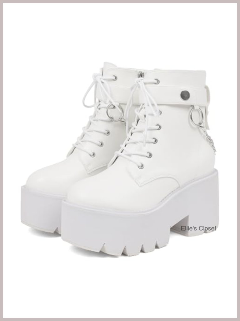 Wedge Heel Platform Ankle Boots With Punk Chains Lace Up